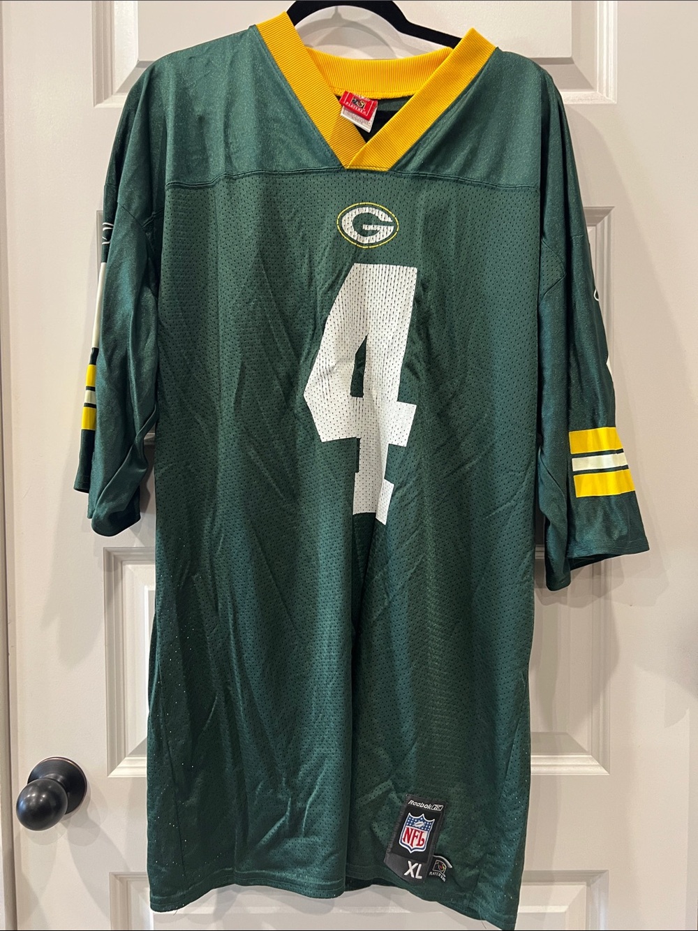 Green Bay Packer Favre Green & Yellow Football Jersey with White Number 4 NFL XL